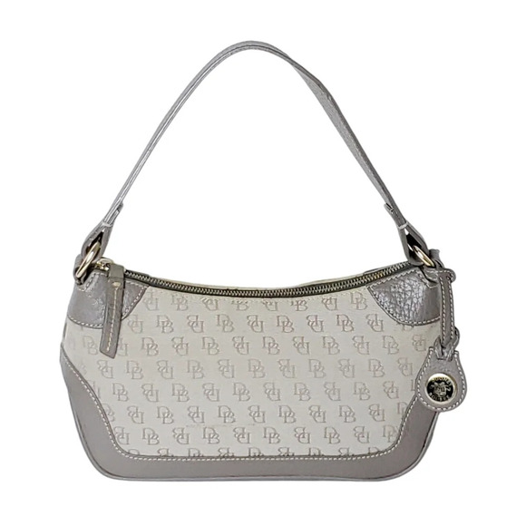 Dooney & Bourke Gray Jacquard & Leather Small Signature Logo Hobo Handbag - Picture 1 of 10